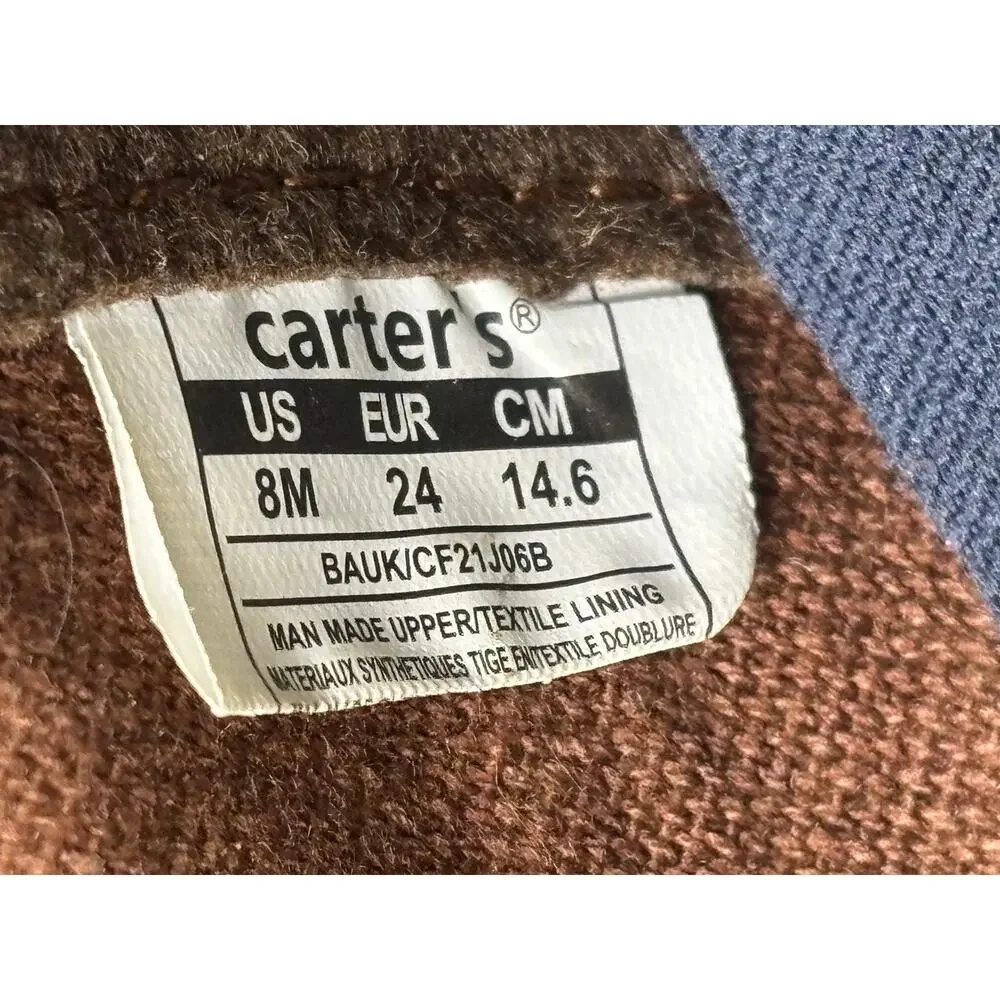 Carter's Boat Shoes Kids Size 8M Blue Brown Slip On Casual Lined Moc Toe Loafers